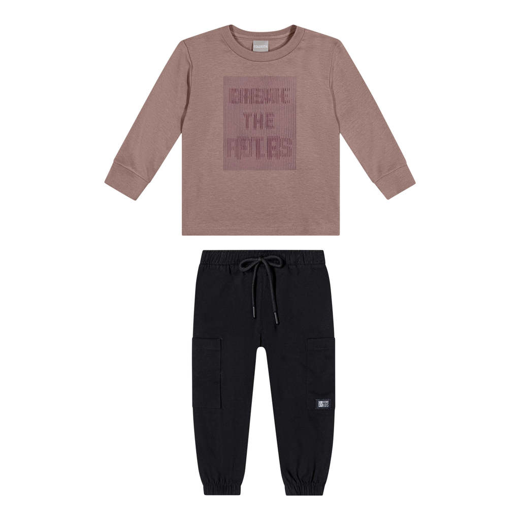 Conjunto Infantil Menino Suedine Relevo Colorittá Marrom