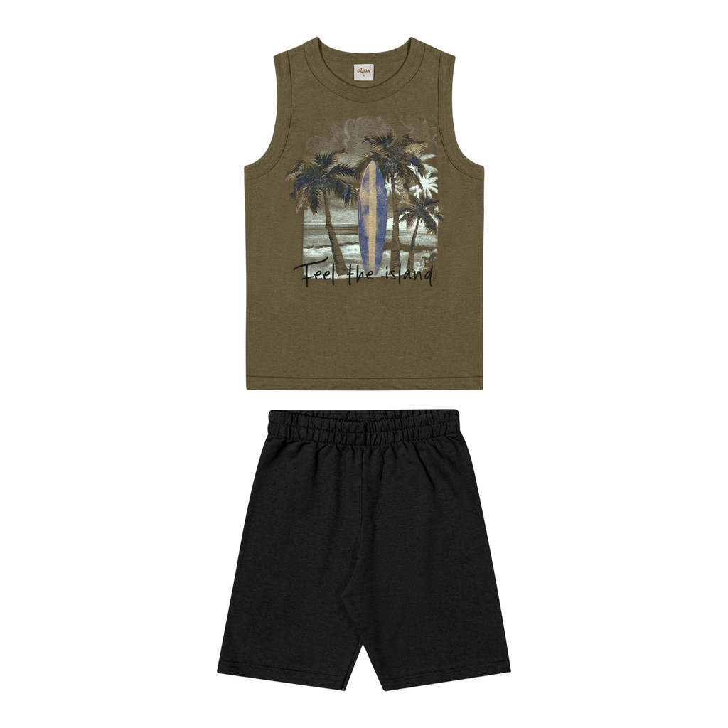 Conjunto Infantil Menino Estampa Verão Elian Verde Musgo