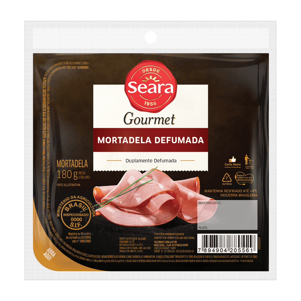 Seara Gourmet Mortadela defumada fatiada 180g
