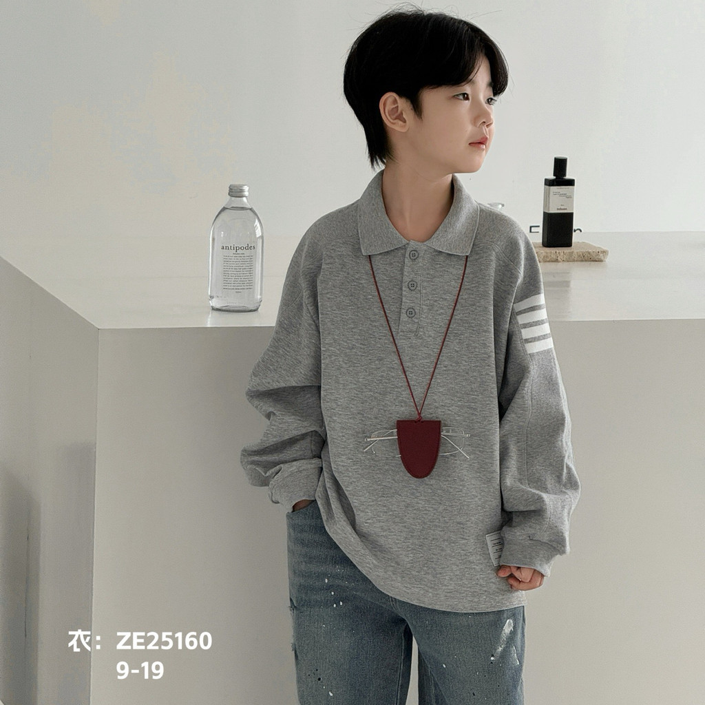 Grande e pequeno e2025 outono meninos meninas camisas POLO de manga comprida camisetas crianças versão coreana na moda e