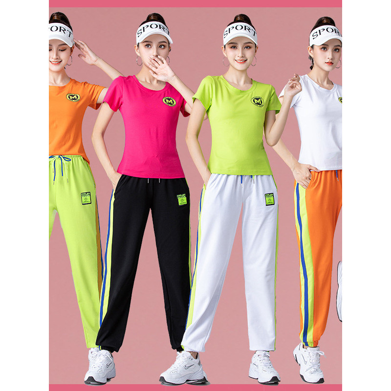 Tingziyu traje de dança quadrada novo estilo terno algodão verão manga curta esportes lazer grupo fantasma caminhada dan