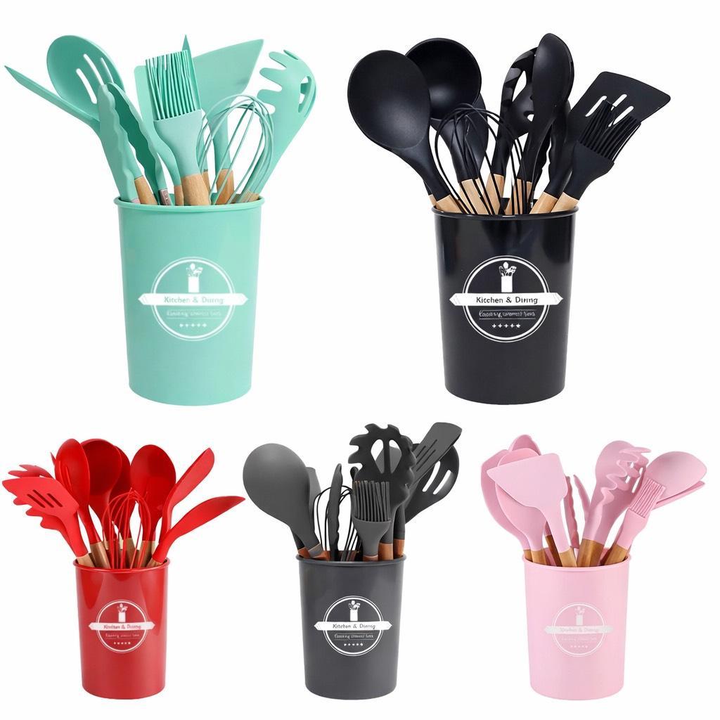 Conjunto de 12 Utensílios de Cozinha de Silicone Antiaderente para Cozinhar e Assar, Ferramentas de Cozinha, Talheres e 