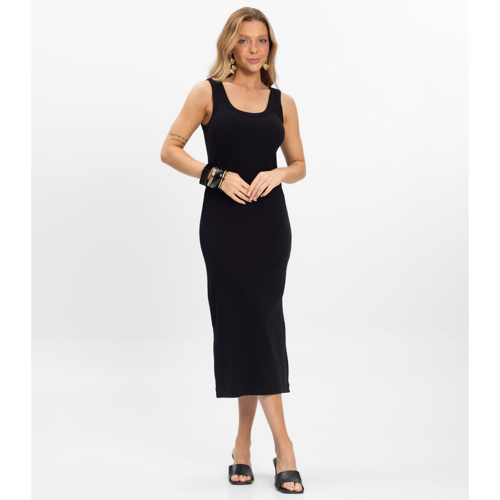Vestido Midi em Ribana Rovitex Preto