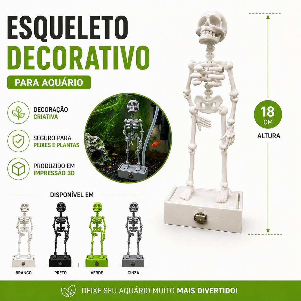 Decoração para aquário PETG divertido com esqueleto dançante engraçado 18CM PETG ou ABS