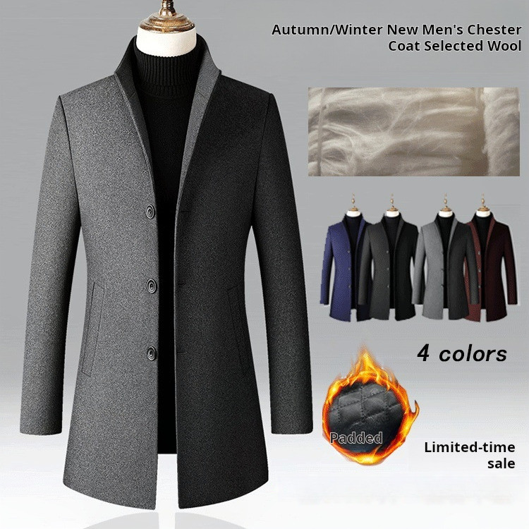 【Perfeito para o Inverno】[Elegant Winter Choice] Men's Fall And Winter Medium-Length Wool Tweed Jacket Business Men Tren