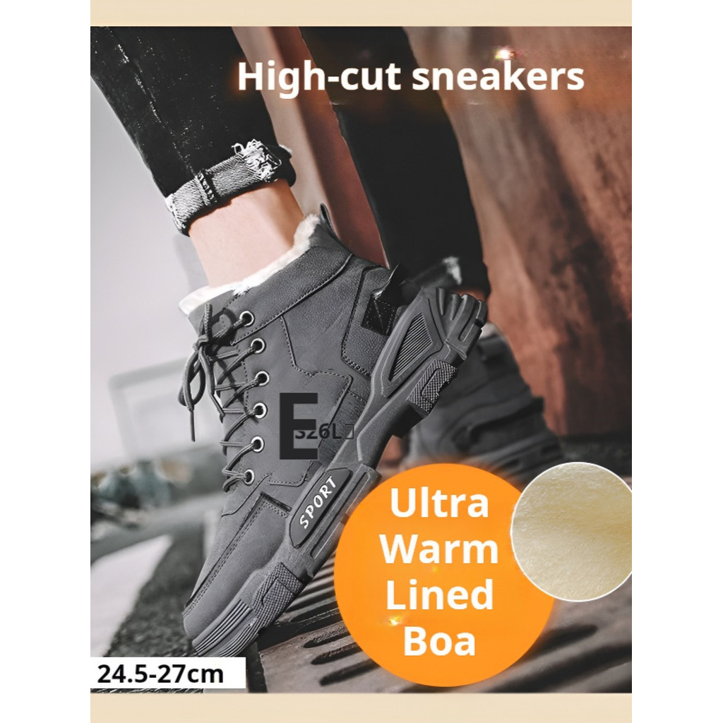 [Stylish Design] men's trendy thick snow leather boots to keep warm / English Style Boots / Men's Winter Shoes