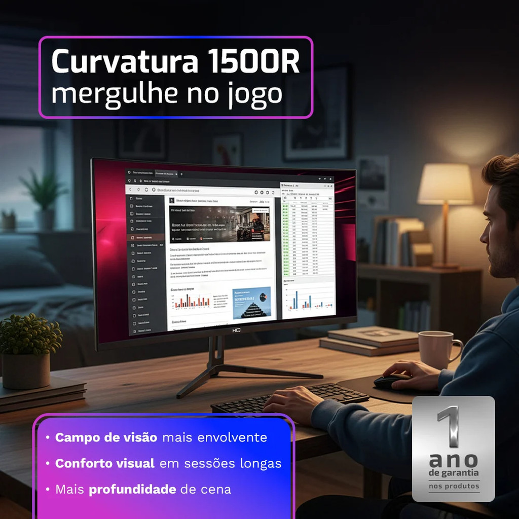 Monitor Gamer HQ Ultra, 32 Pol, Curvo, VA, QHD, 1ms, 180Hz, HDMI/DisplayPort/P2, Preto, HQ32C180 — imagem 2 de 2