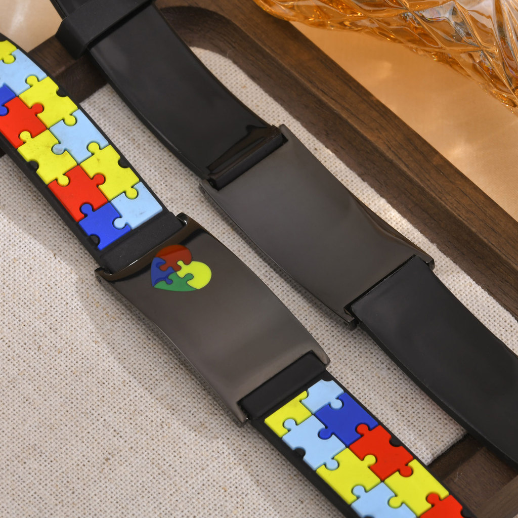 Pulseira De Autismo Personalizada Vnox Para Crianças E Adultos ID Contato De Emergência Nome Gravado Anti-Perda · foto 2