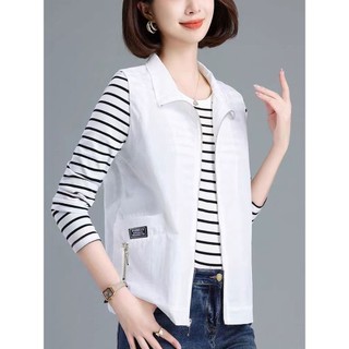 Colete fino feminino primavera outono moda exterior colete 2026 novo estilo mãe de meia-idade solto Casual colete curto