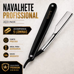 Kit Navalha Navalhete Profissional Barbeiro + Lâminas Aço Inox Acabamento Barba Sobrancelha - Exclusivo