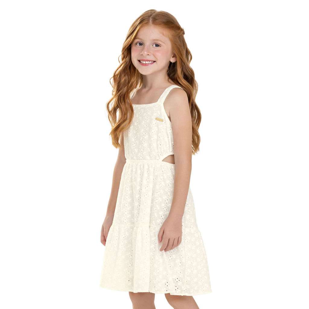 Vestido Infantil Menina Bordado Vazado Colorittá Bege