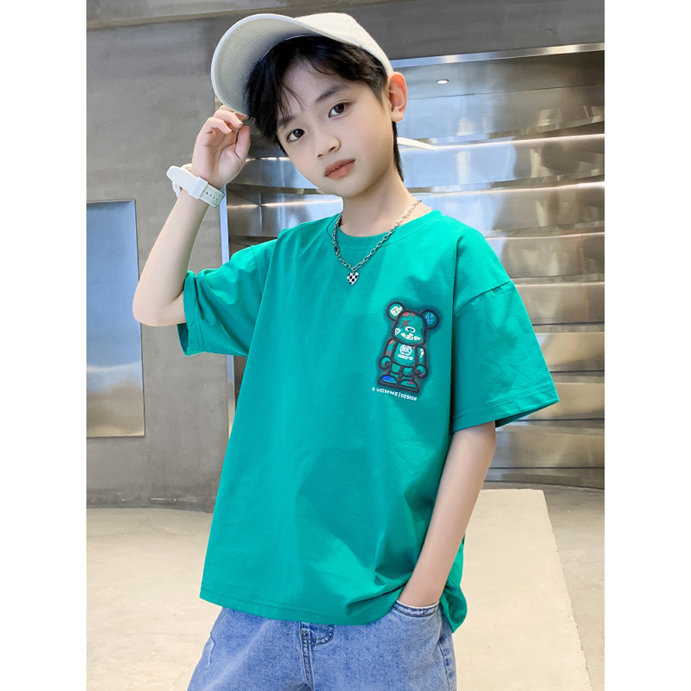 Meninos dos desenhos animados camiseta de manga curta 2024 novo estilo crianças médio grande crianças puro algodão menin