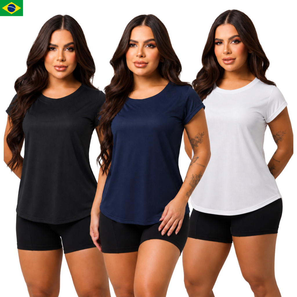 Kit Blusas de Academia Dry Fit Feminina Camiseta Furadinha Fitness Confortável Treino Musculação Corrida