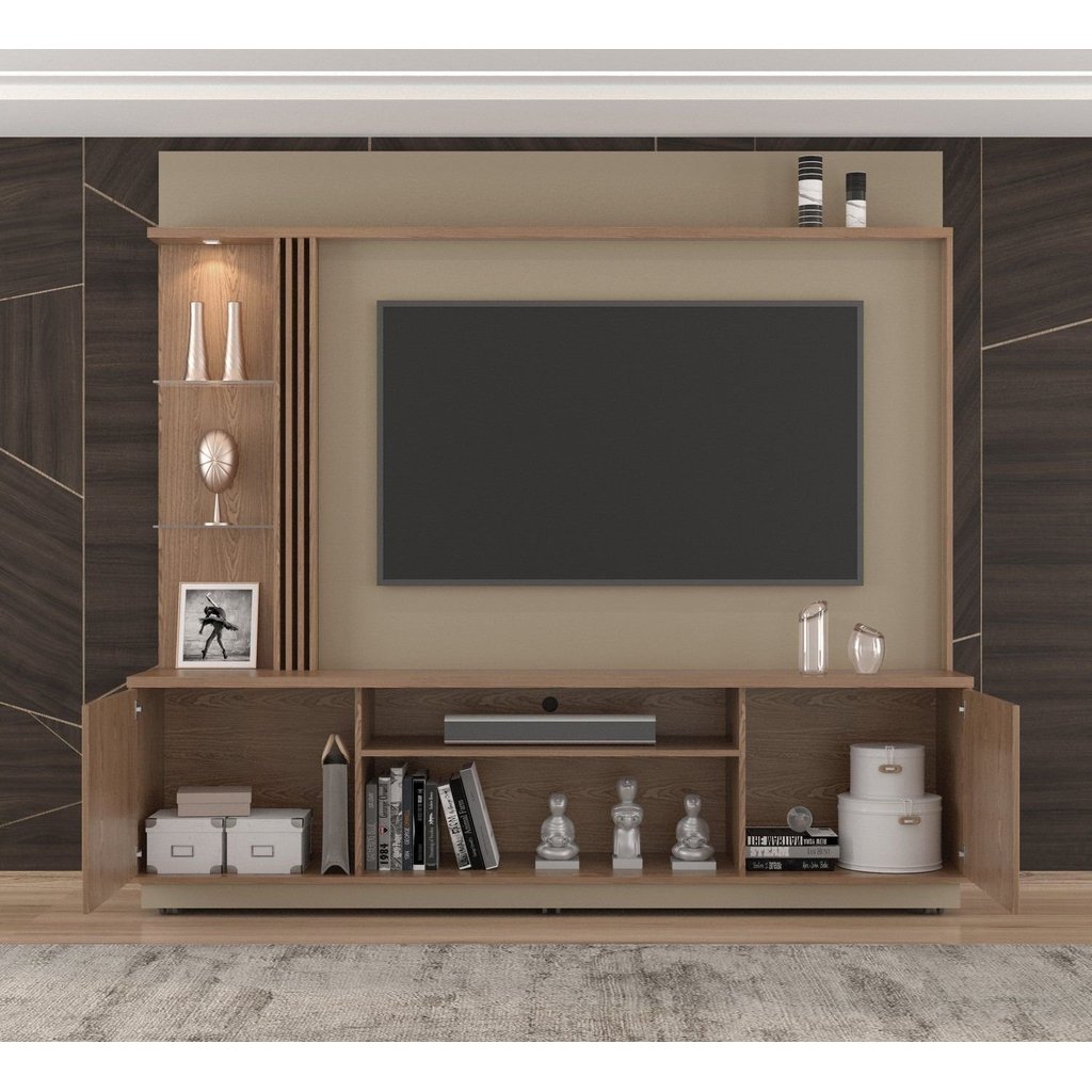 Estante para TV e Home Theater Ripado para TV até 65 Polegadas com LED 2 Portas LED Embutido Atlanta