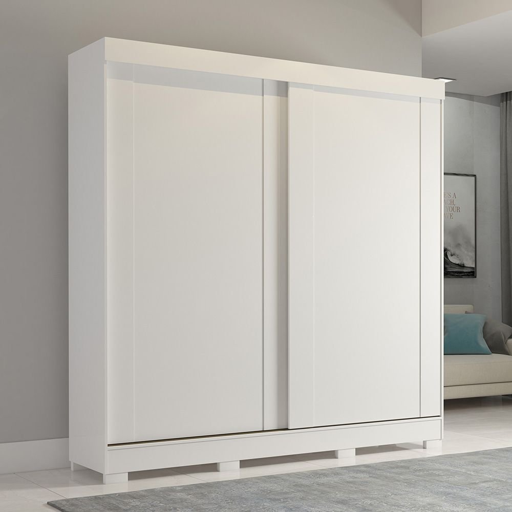 Guarda-Roupa 183cm 2 Portas de Correr com Pés 100% MDF Bonito Espresso Móveis Branco Branco