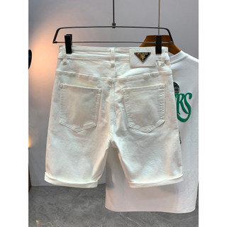 Verão novo estilo puro algodão branco Denim shorts calças médias masculinas casuais shorts retos na moda versão coreana 
