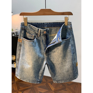 High-End Retro angustiado Denim Shorts masculino verão solto tamanho grande calças de cinco pontos na moda Casual em lin