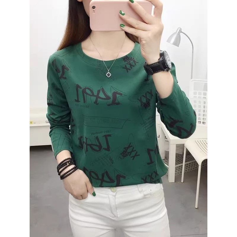 2026 primavera outono novo estilo de manga comprida camiseta feminina ins na moda magro-ajuste estilo ocidental Graffiti