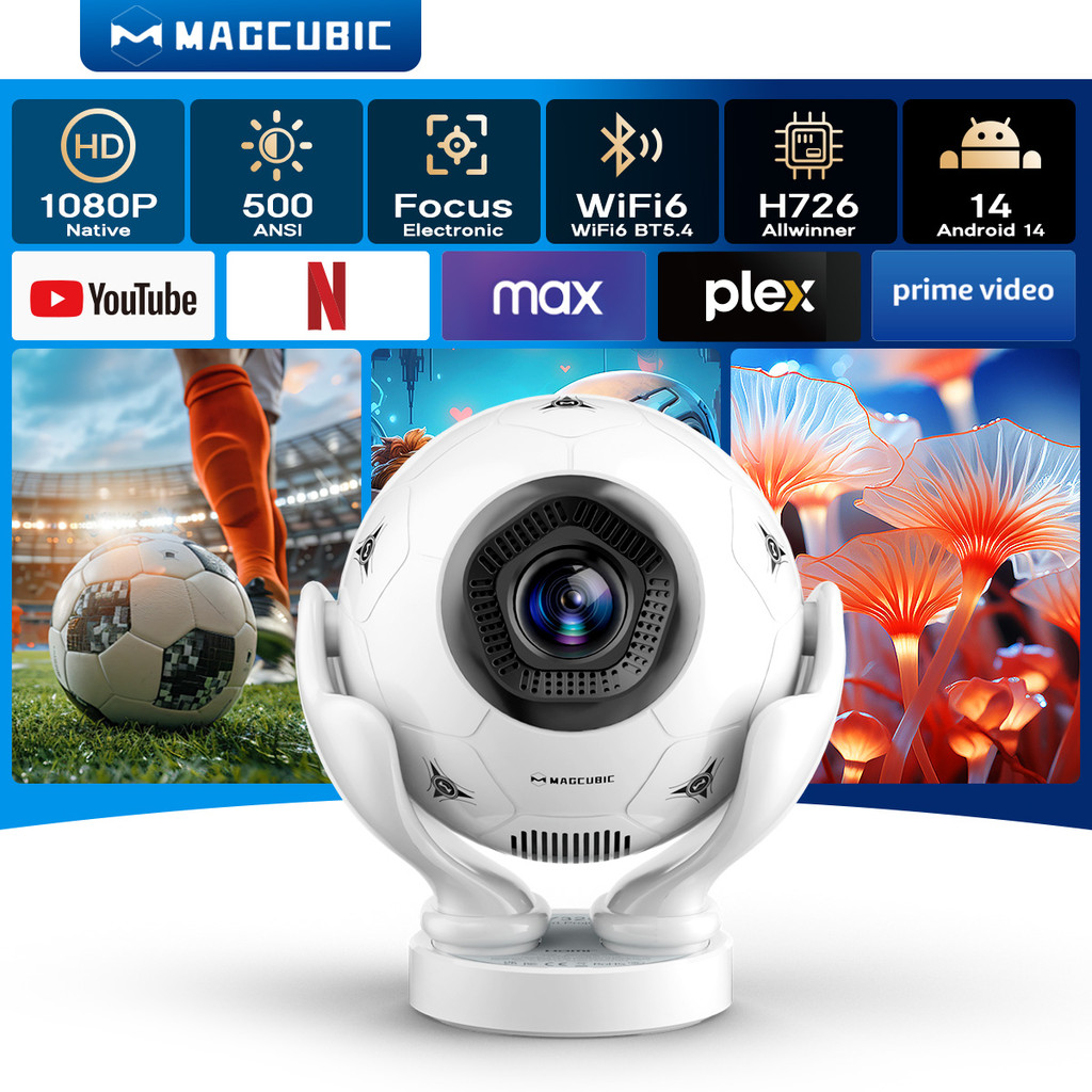 Magcubic HY320F Projetor 500ANSI Android 14 4K Support Foco Elétrico WIFI 6 BT5.4 Alto-falante De 5W