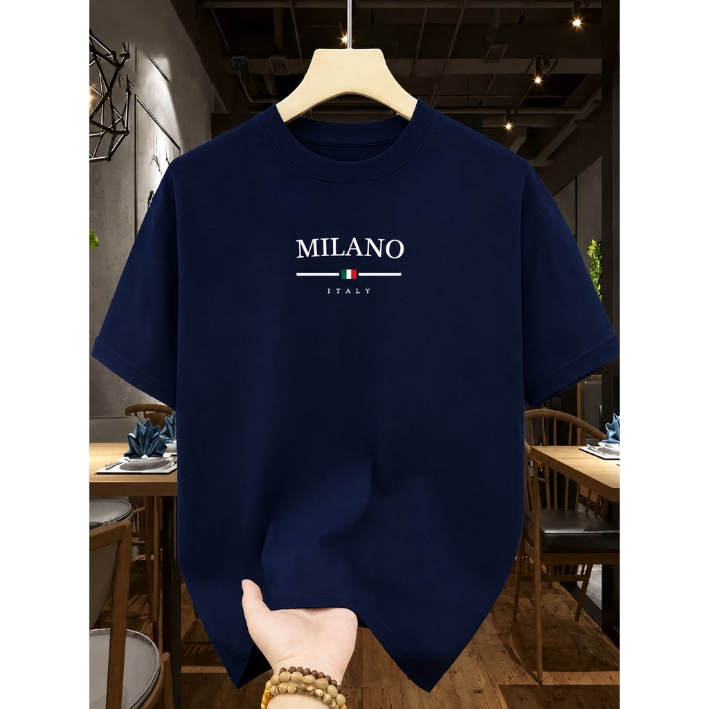 Camiseta Masculina Milano Italy Pequeno Meio Estampada Lançamento Camisa Malha 100% Algodão Manga Curta Moda Streetwear