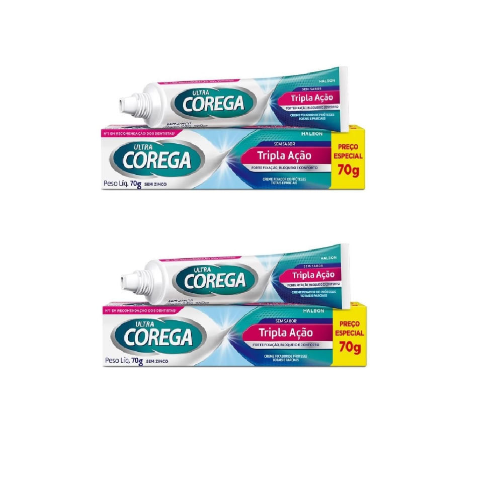 Kit 2 Creme Fixador de Dentadura Corega Tripla Ação 70g Cada