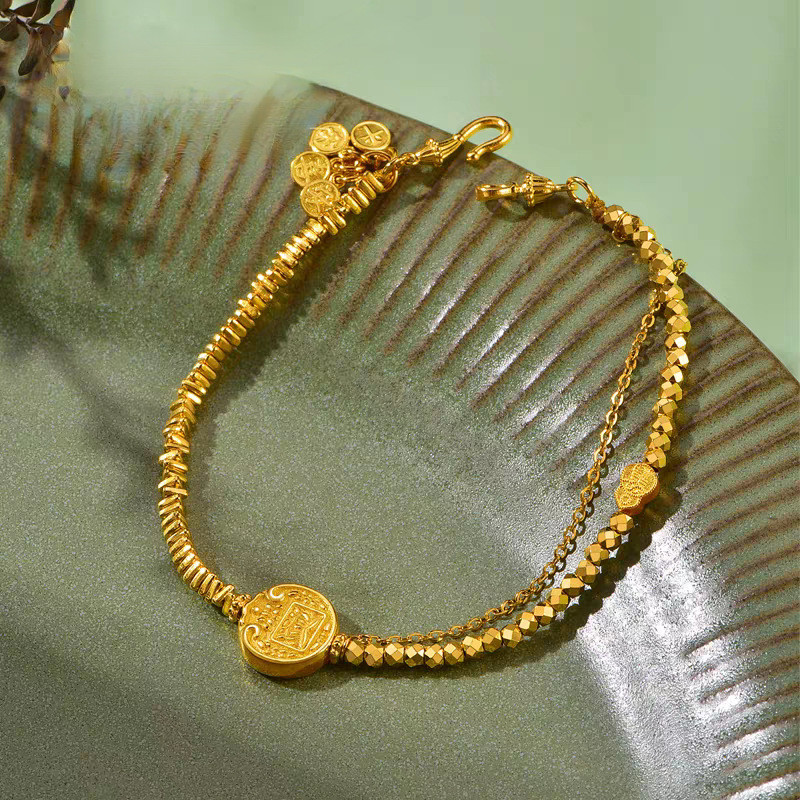 Nicho vietnã areia dourado anos de idade rico pulseira estilo feminino elegante All-Match frisado pulseira paz alegria p