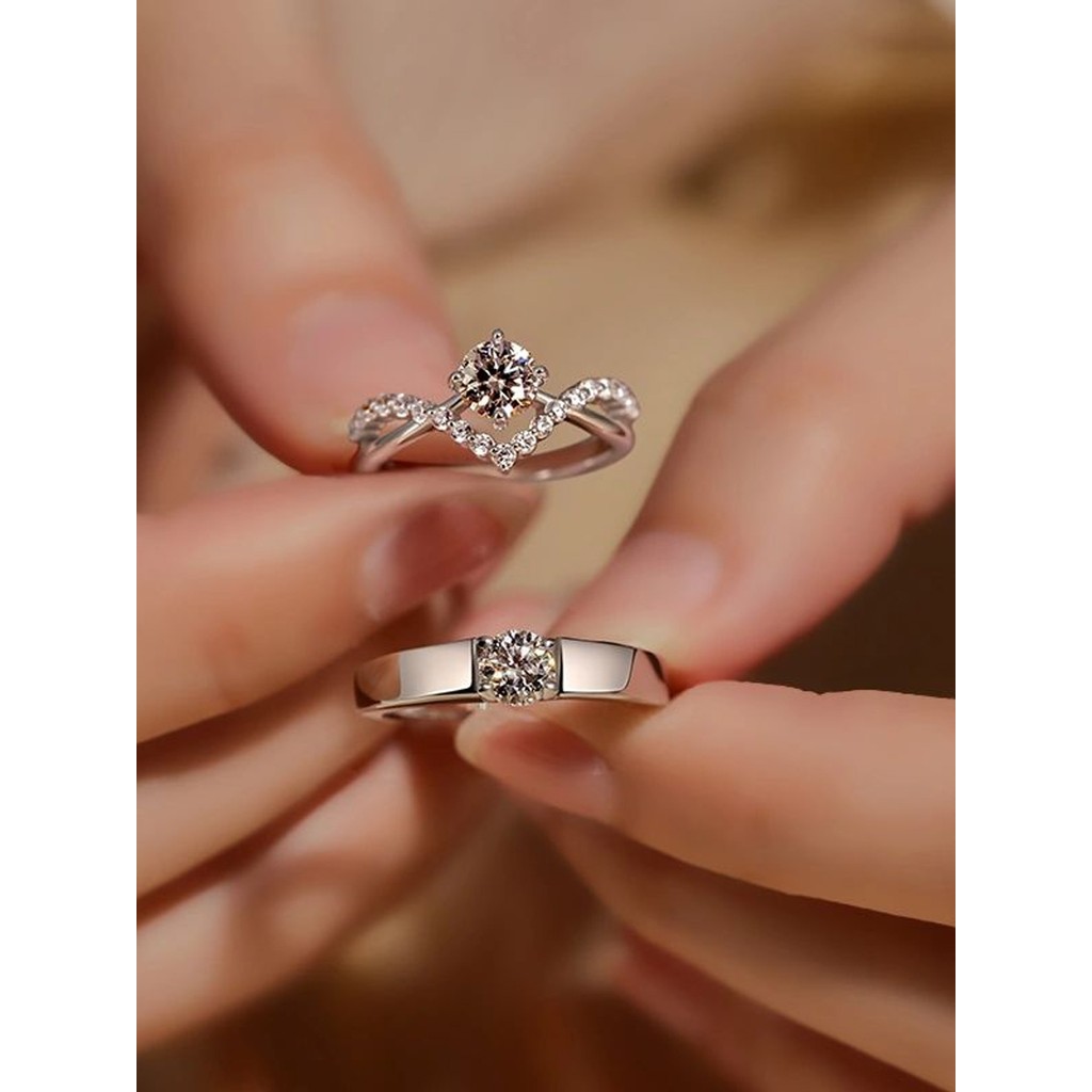 Moissanite anel de casamento par anel de casamento falso anel simulação par adereços alternativa anel de diamante casal 