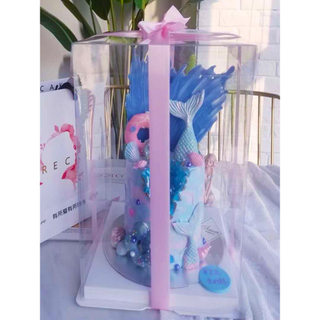 Caixa de bolo de aniversário transparente transparente 20 27 33 40cm única camada dupla três camadas influenciador balão