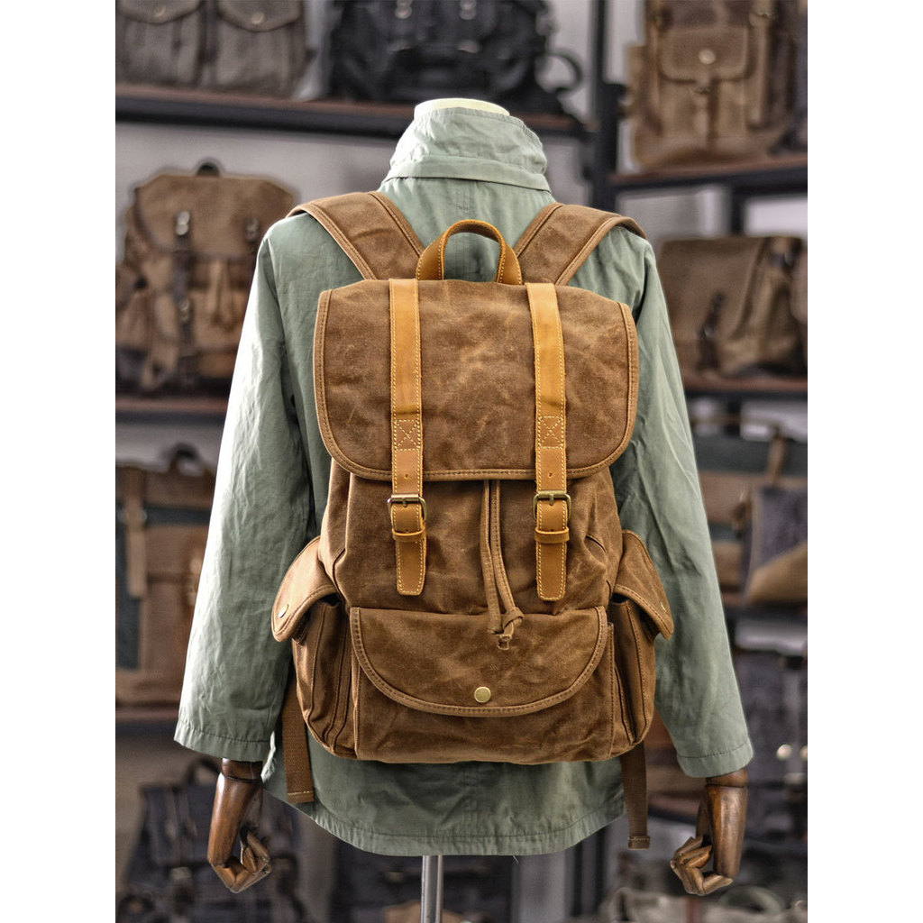 Bolsa de lona de cera de óleo repelente de água mochila Casual bolsa de viagem ao ar livre Retro na moda grande capacida