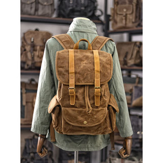 Bolsa de lona de cera de óleo repelente de água mochila Casual bolsa de viagem ao ar livre Retro na moda grande capacida