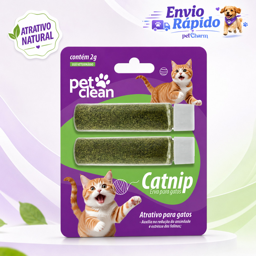 Pet Clean Catnip Erva para Gatos 2g Atrativo Relaxante Antiestresse