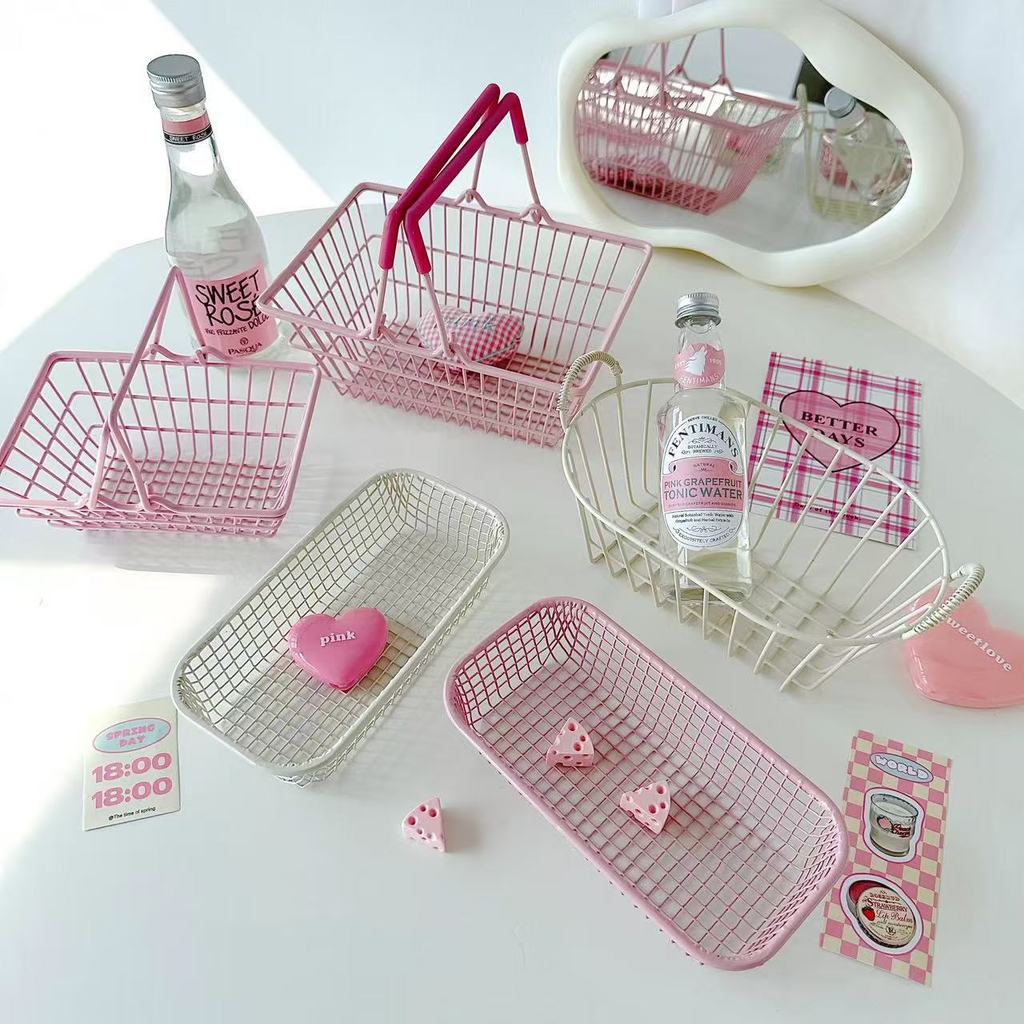 Cesto de armazenamento minimalista estilo coreano, cesto para itens diversos, decoração de mesa de dormitório, mini carr