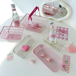 Cesto de armazenamento minimalista estilo coreano, cesto para itens diversos, decoração de mesa de dormitório, mini carr