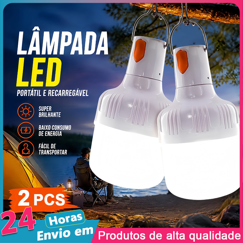 kit 2/1 Lâmpada Led Iluminação Para Acampamento Camping Pescaria USB Lampião
