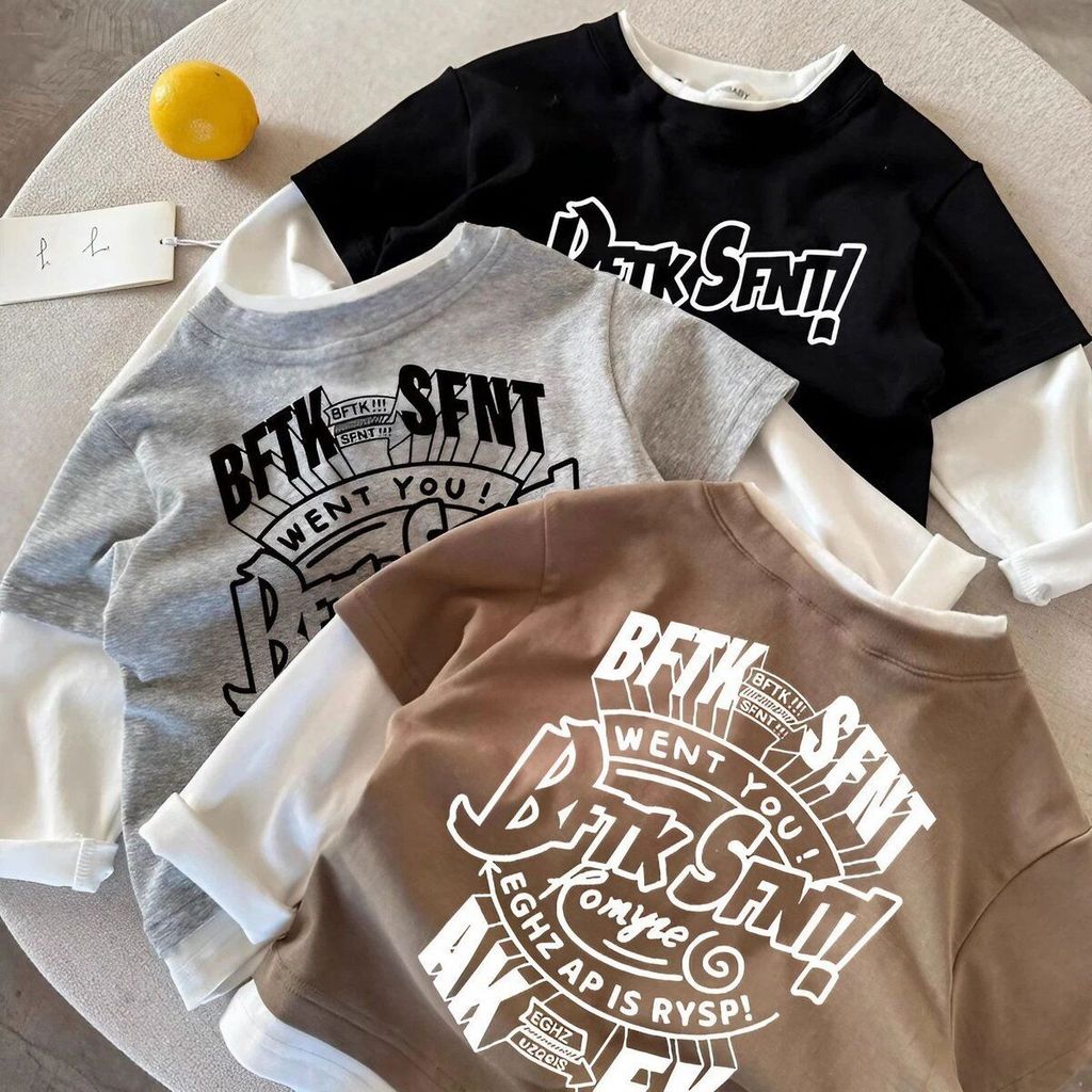 Meninos camiseta de manga comprida primavera outono versão coreana simples moda carta impressão cor combinando bonito so