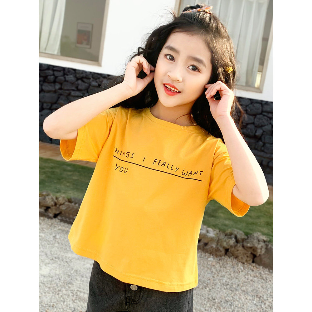Meninas verão camiseta curta 2026 novo estilo puro algodão solto estilo ocidental crianças topos médio grande crianças t
