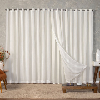 Cortina para Sala Quarto 5,00 x 2,50 Forro de Micro com Voil de Linho Para Varão
