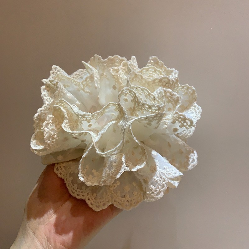 Multi-camada luz luxo Tencel bordado renda pequena cintura Scrunchy anel de cabelo rabo de cavalo cabeça corda fada High