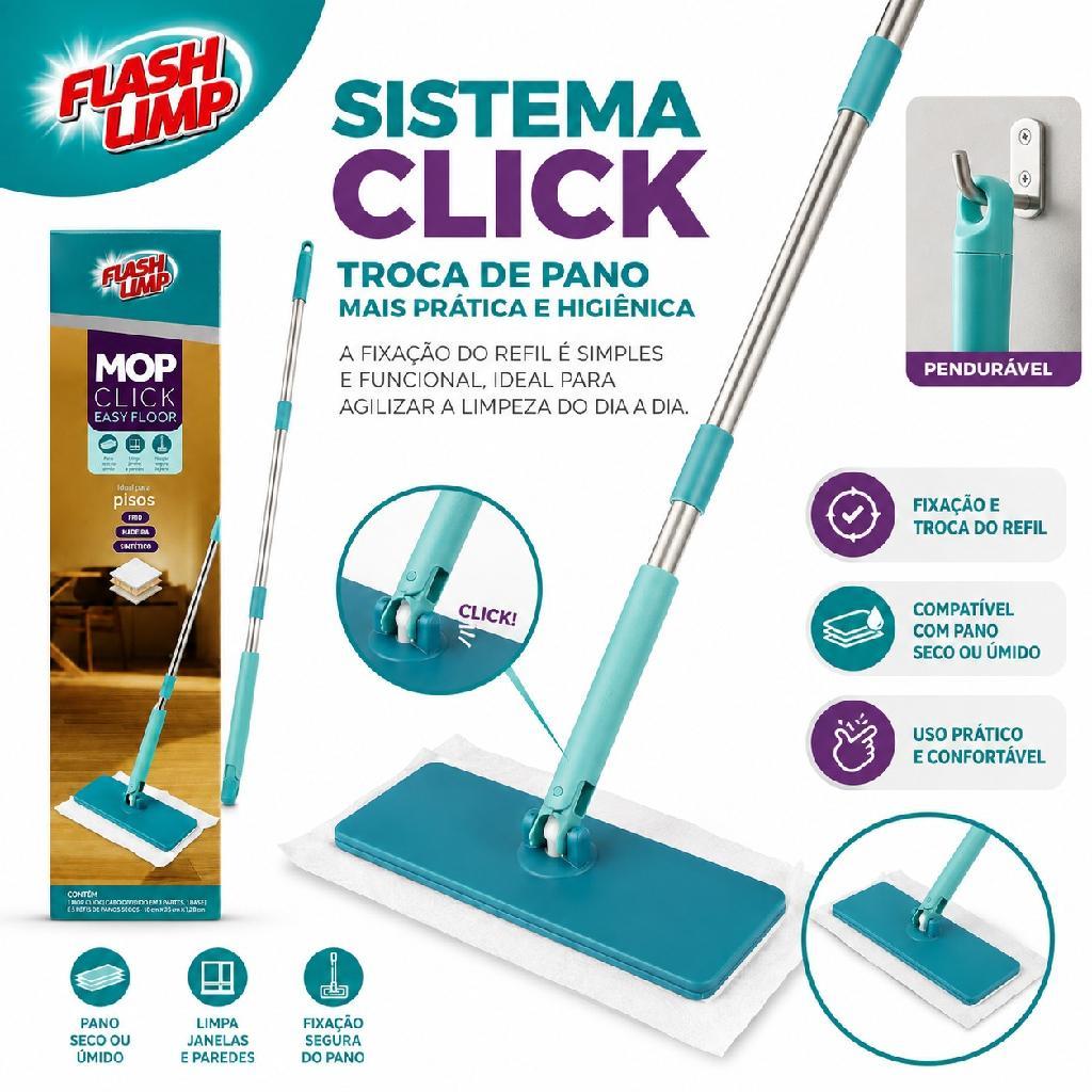 Mop Click Easy Floor Multiuso Para Piso Chão Paredes Janela