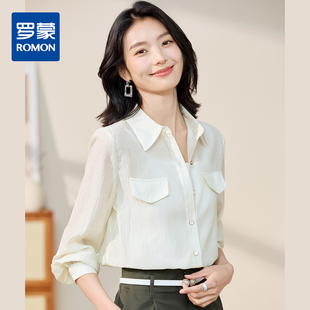 [Requintado All-Match] Romon Camisa feminina de manga comprida Casual simples confortável exterior vestível camisa leve 