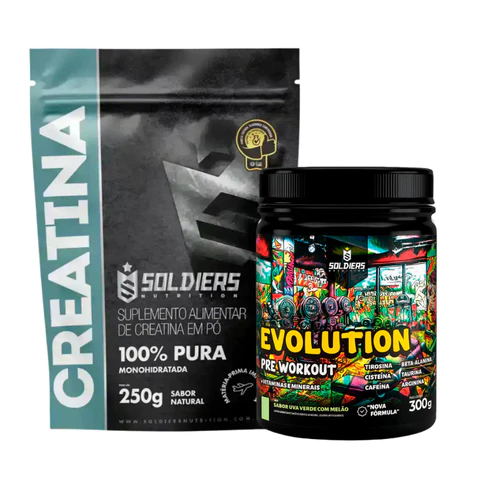 Kit Creatina Monohidratada + Pré Treino Evolution 300g  Aminoácidos Essenciais - Soldiers Nutrition