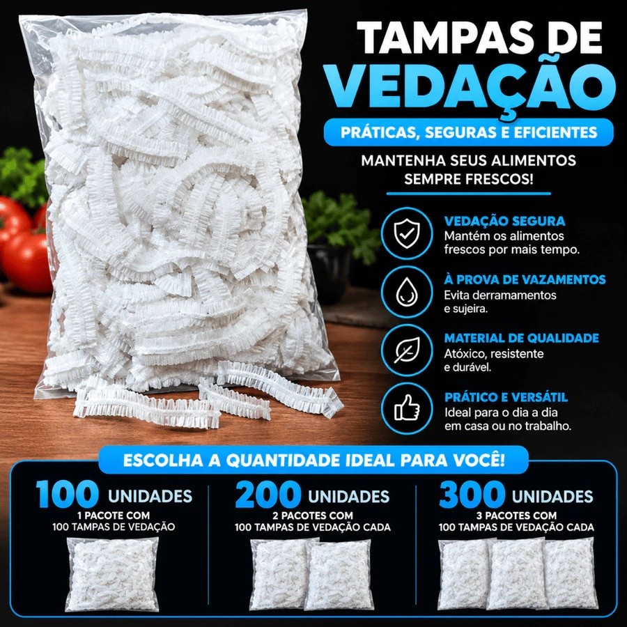 Tampa Descartável para Alimentos 100 200 300 Unidades Capa Elástica para Potes Pratos Tigelas Vedação Frescor