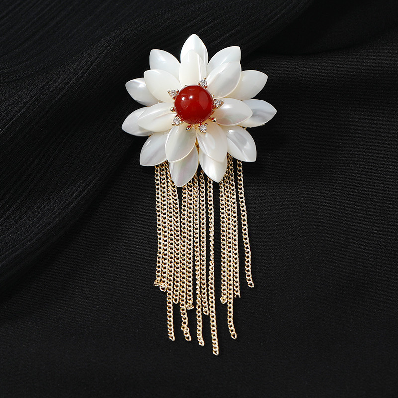 Camélia ágata vermelha broche nicho Design sentir Fritillary broche High-End luxo borla pino casaco acessórios feminino