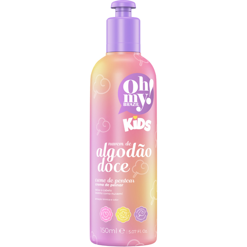 Creme de Pentear Nuvem de Algodão Doce 150ml Oh My Kids Finalizador infantil que desembaraça os cabelinhos