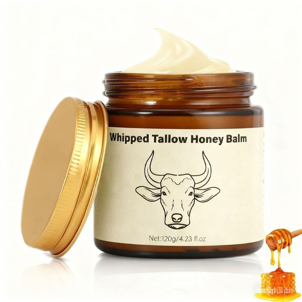 Bálsamo de Sebo de Carne Bovina Orgânica Alimentada a Pasto com Mel - Hidratante Facial e Corporal em Creme, Hidratação 