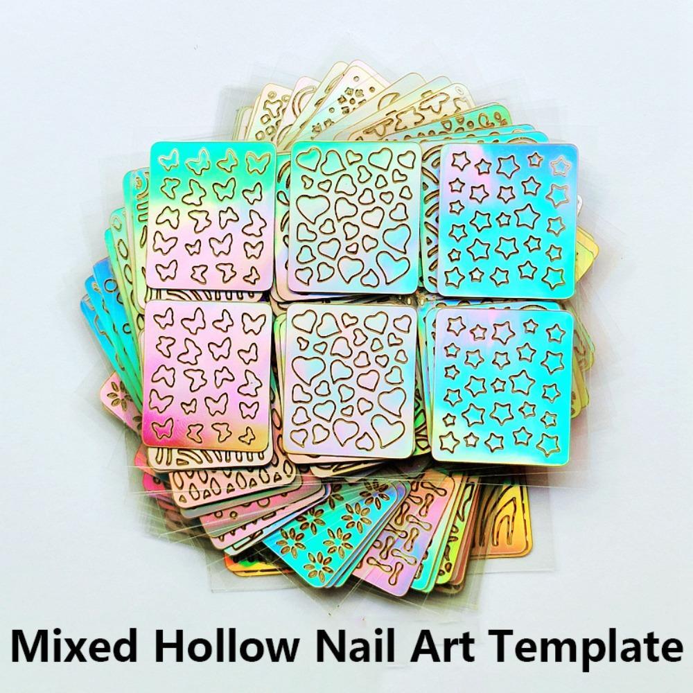 6/12/24/26pcs Estêncil Para Arte Em Unhas , Conjunto De Adesivos Holográficos Modelo De Pintura A Laser Oco DIY