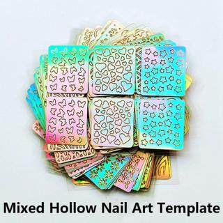 6/12/24/26pcs Estêncil Para Arte Em Unhas , Conjunto De Adesivos Holográficos Modelo De Pintura A Laser Oco DIY