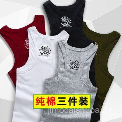 Nova regata masculina de algodão estampada, corte justo, adequada para jovens praticantes de musculação, atléticos, ajus