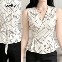 Lovito Top Feminino Elegante Com Pregas E Laço Na Cor Caqui Claro Para Primavera/Verão Social TKB198P1D638