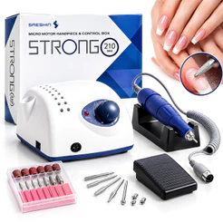Motor Lixadeira Strong Elétrico 210 Profissional 40.000RPM Unha Gel e Podologia 65W 110v-220v Bivolt Micromotor com Peda